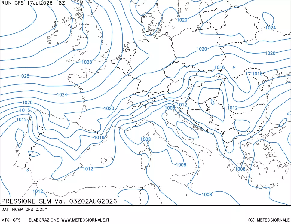mappa Pressione sul livello del mare