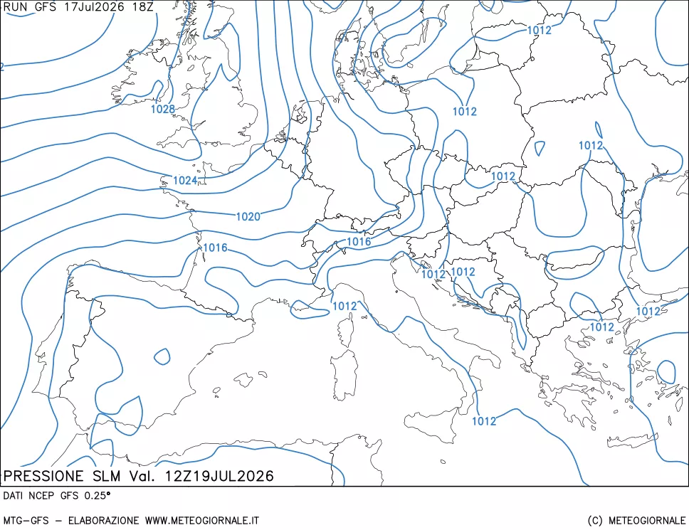 mappa Pressione sul livello del mare