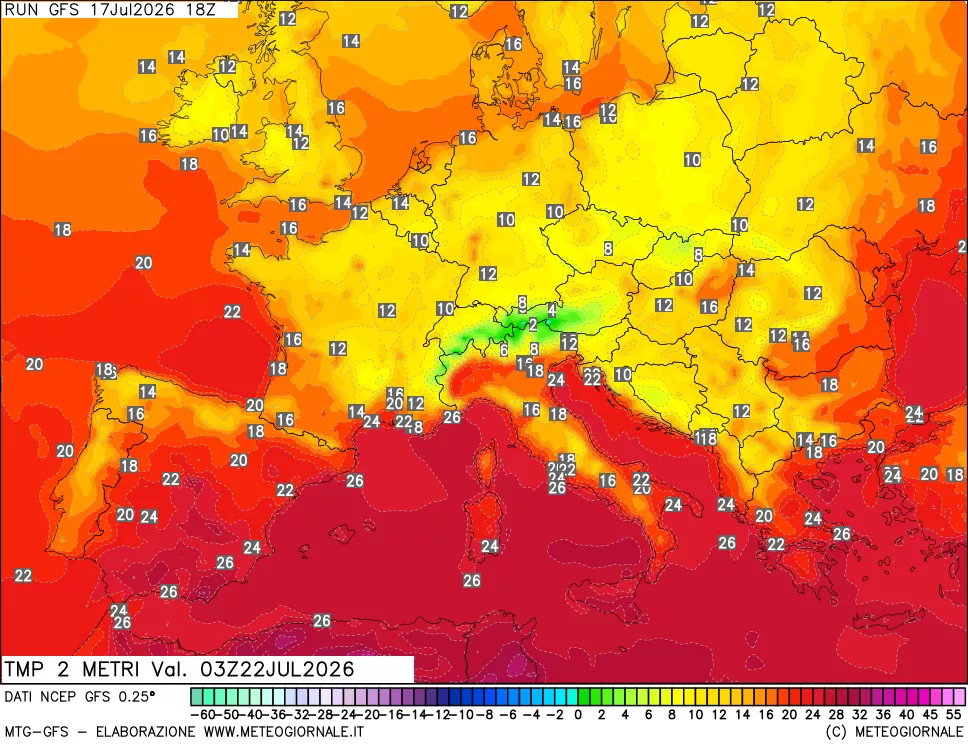 mappa Temp 2 metri