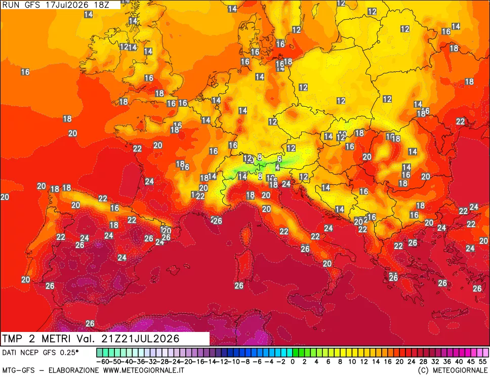 mappa Temp 2 metri