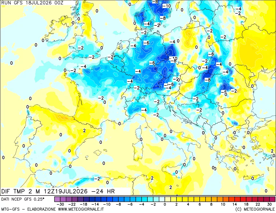 mappa Dif. Temp a 2 metri Valid - Init