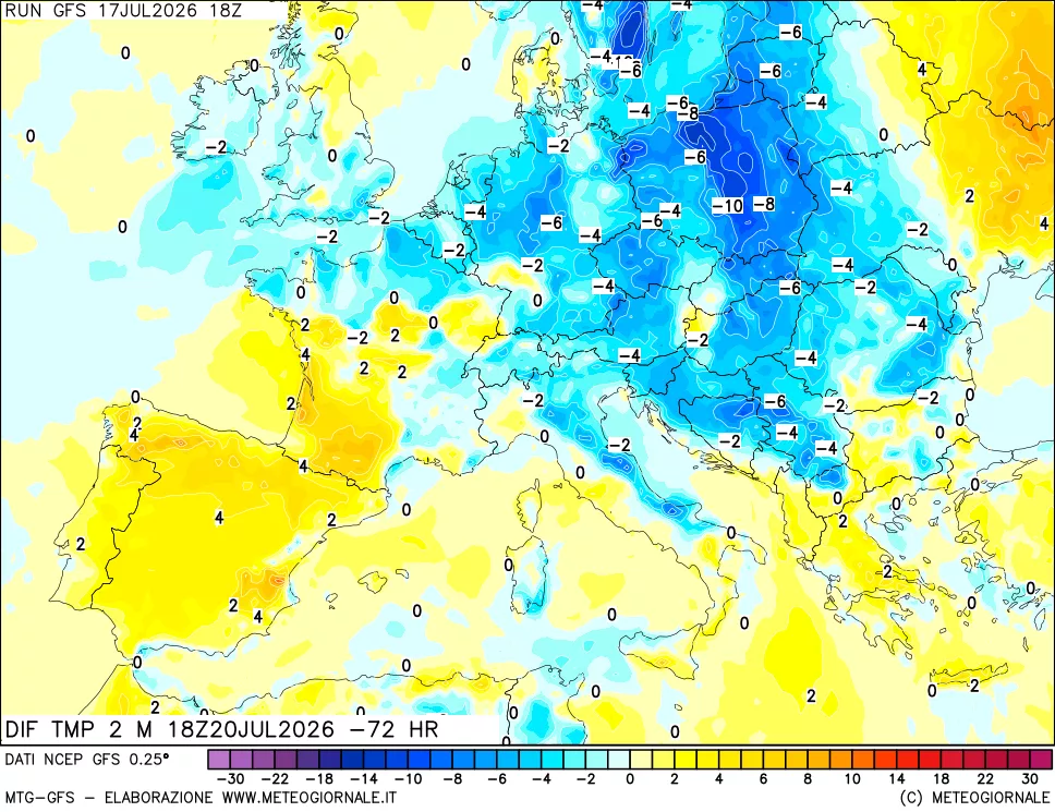 mappa Dif. Temp a 2 metri Valid - Init