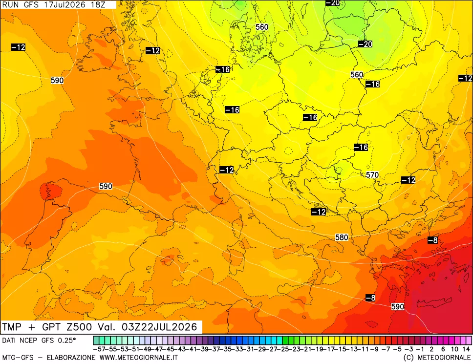 mappa 500 hPa Temp + GPT