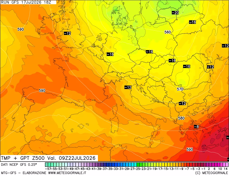 mappa 500 hPa Temp + GPT
