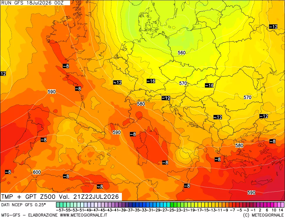 mappa 500 hPa Temp + GPT