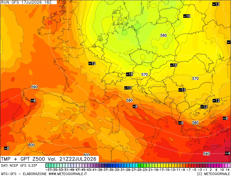 mappa 500 hPa Temp + GPT