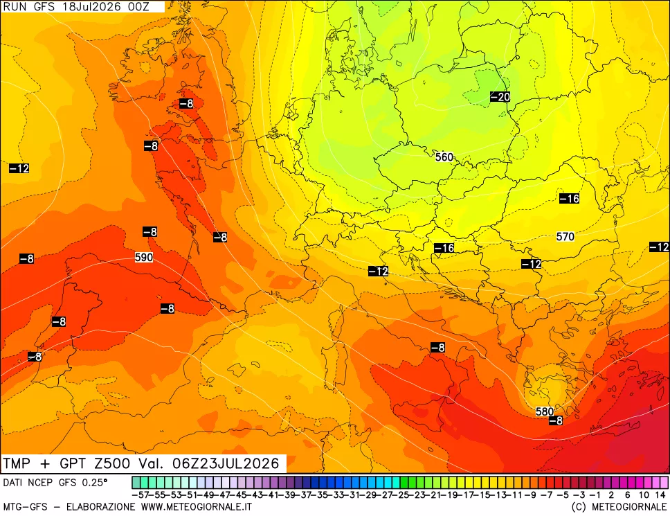 mappa 500 hPa Temp + GPT