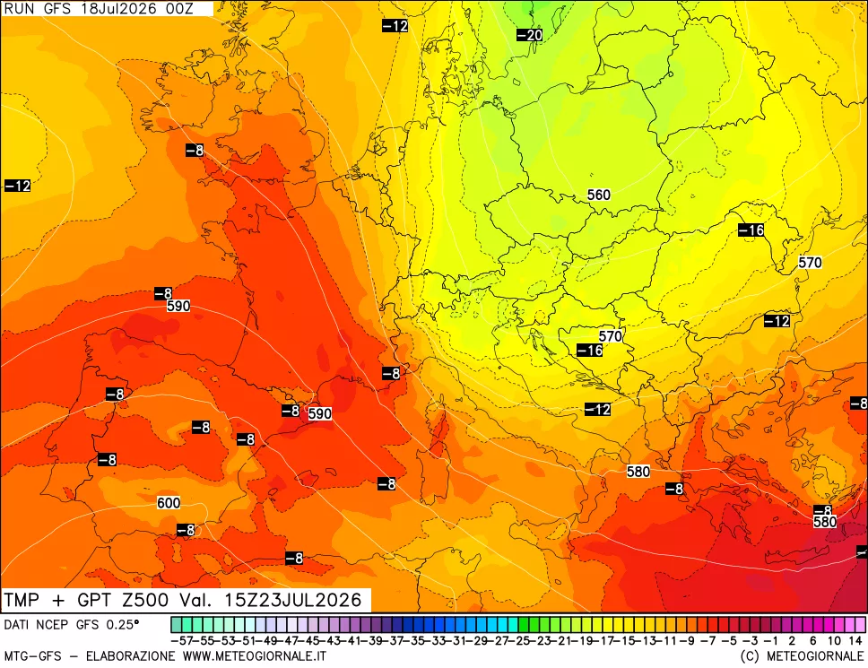 mappa 500 hPa Temp + GPT
