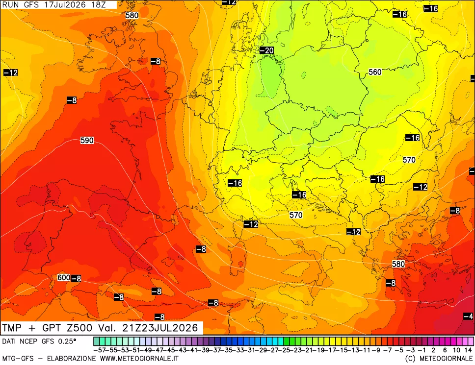 mappa 500 hPa Temp + GPT