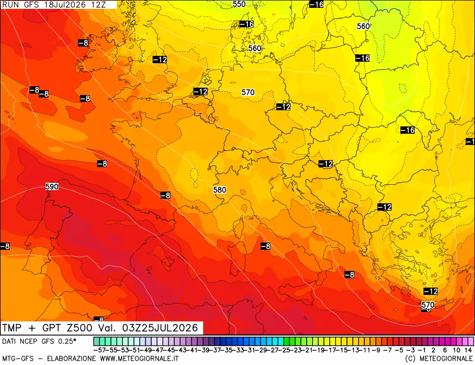 mappa 500 hPa Temp + GPT
