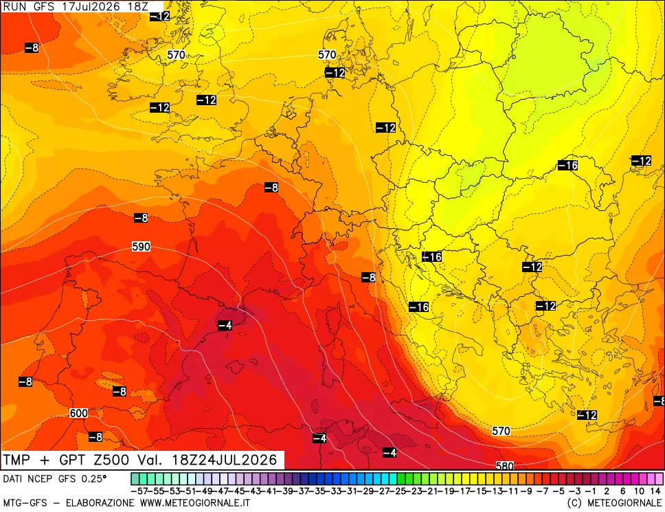 mappa 500 hPa Temp + GPT