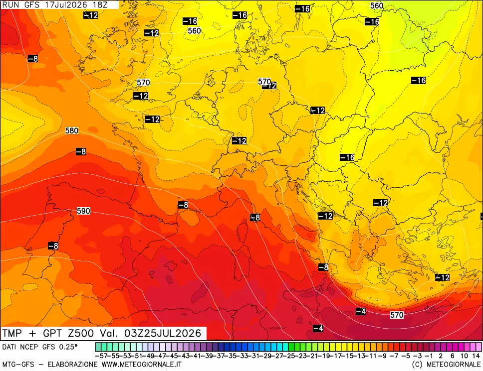 mappa 500 hPa Temp + GPT