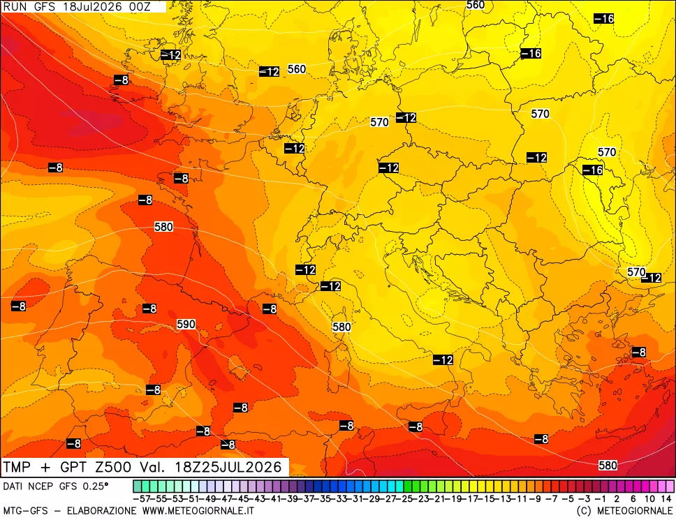 mappa 500 hPa Temp + GPT