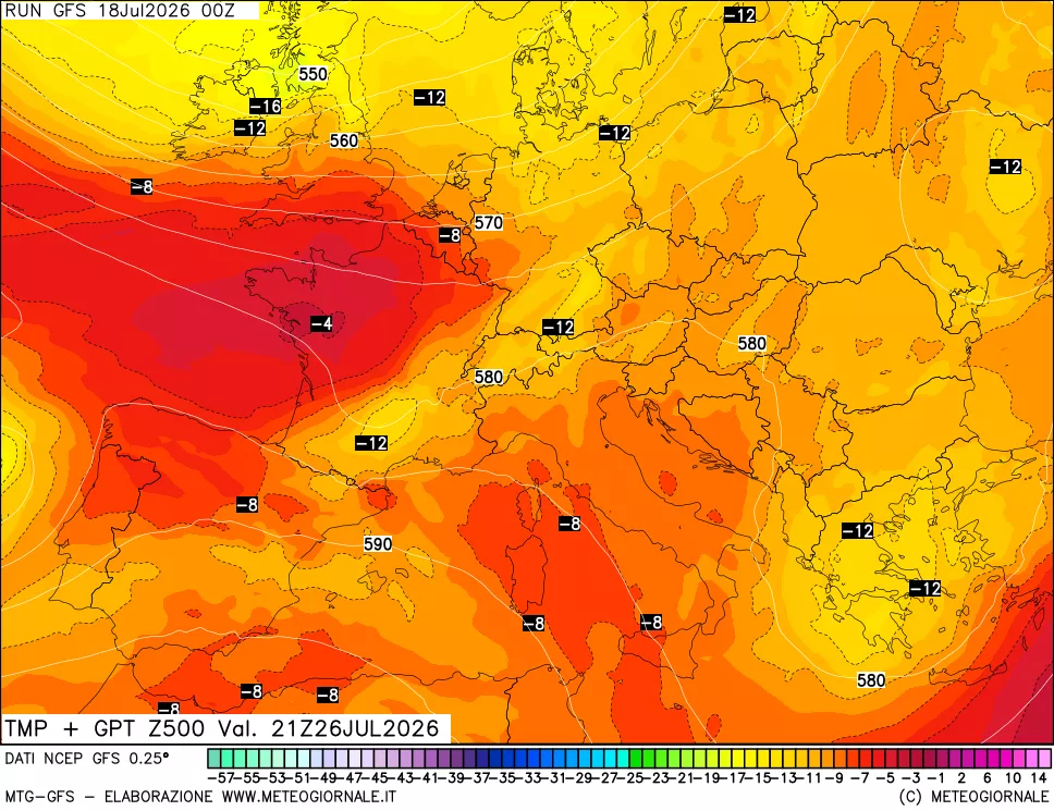 mappa 500 hPa Temp + GPT