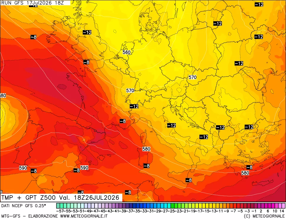 mappa 500 hPa Temp + GPT