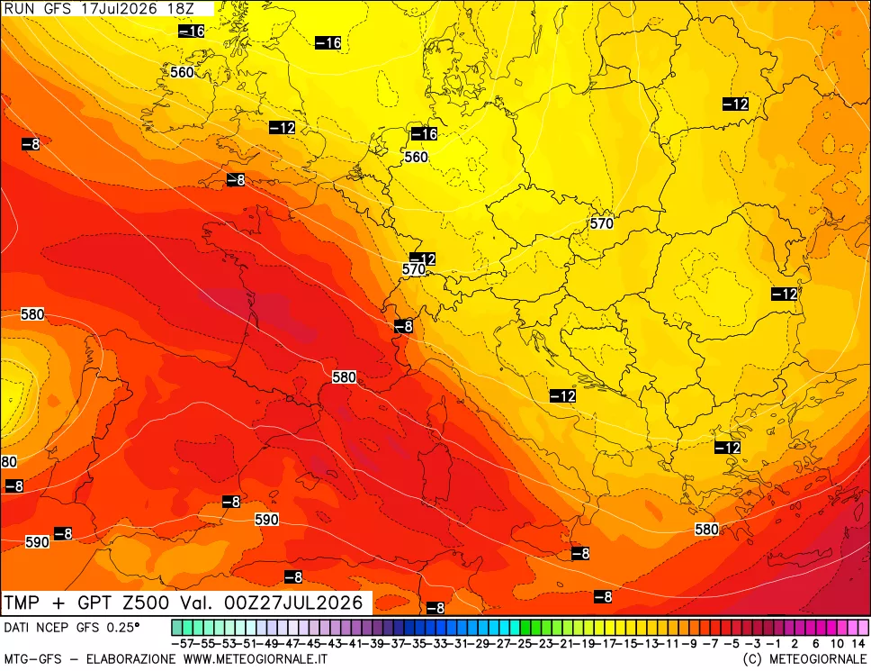 mappa 500 hPa Temp + GPT