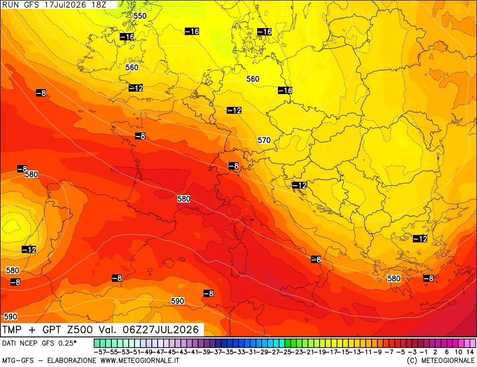 mappa 500 hPa Temp + GPT