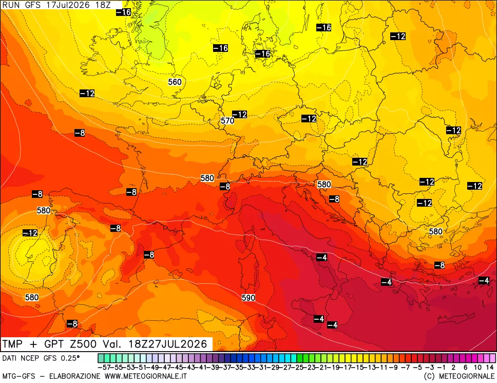 mappa 500 hPa Temp + GPT