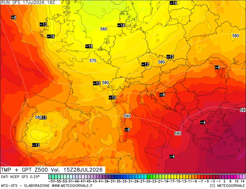 mappa 500 hPa Temp + GPT