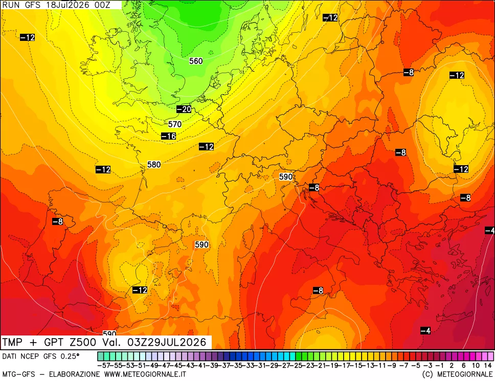 mappa 500 hPa Temp + GPT