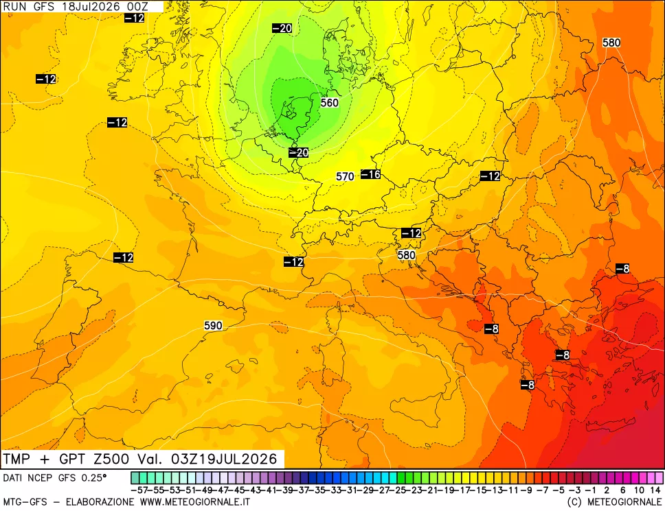 mappa 500 hPa Temp + GPT