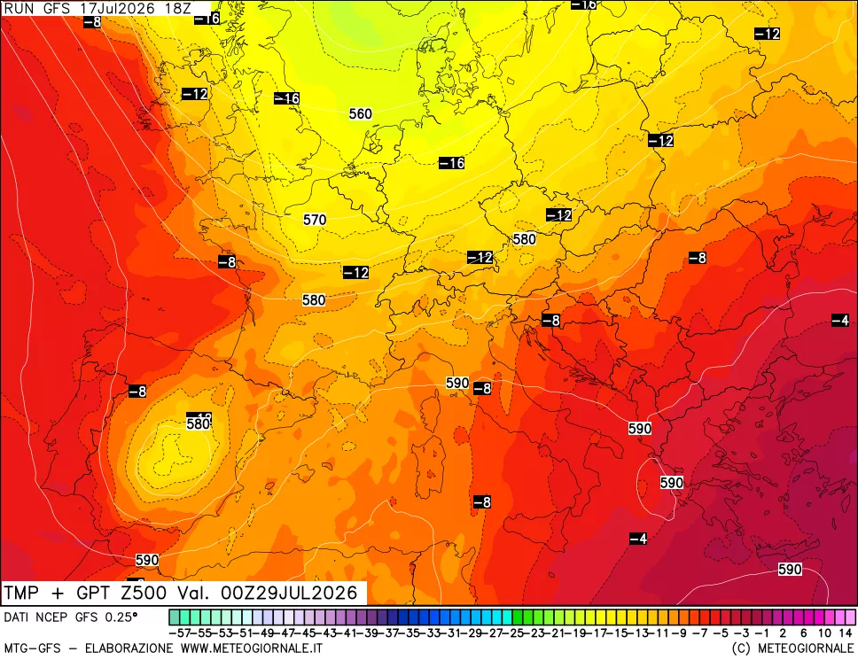 mappa 500 hPa Temp + GPT