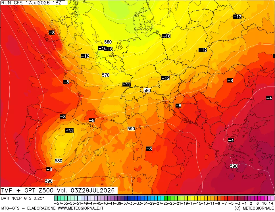 mappa 500 hPa Temp + GPT