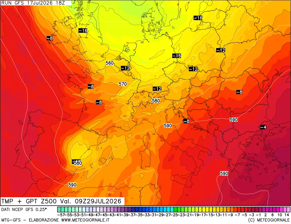 mappa 500 hPa Temp + GPT