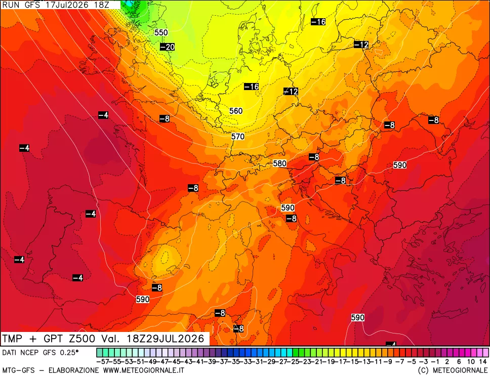 mappa 500 hPa Temp + GPT