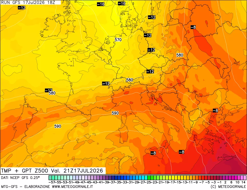 mappa 500 hPa Temp + GPT