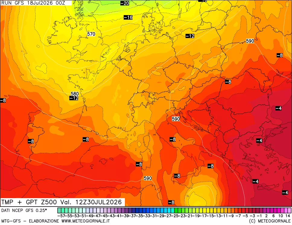mappa 500 hPa Temp + GPT