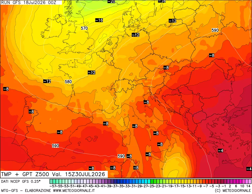 mappa 500 hPa Temp + GPT