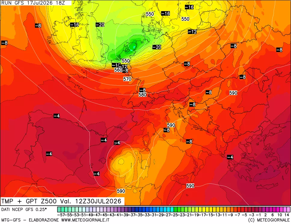 mappa 500 hPa Temp + GPT
