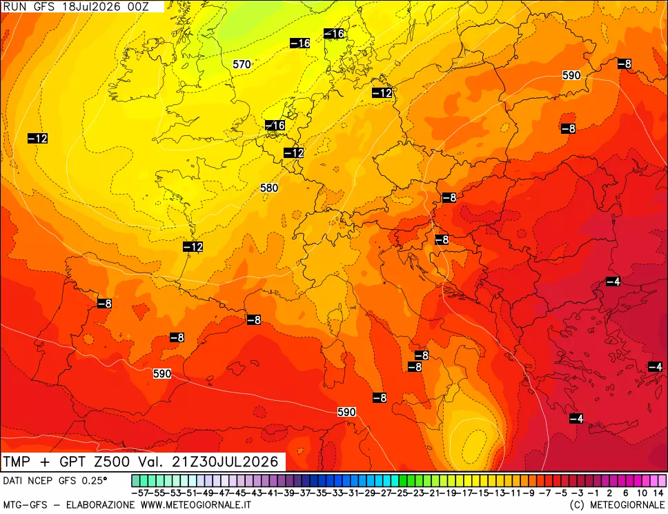 mappa 500 hPa Temp + GPT