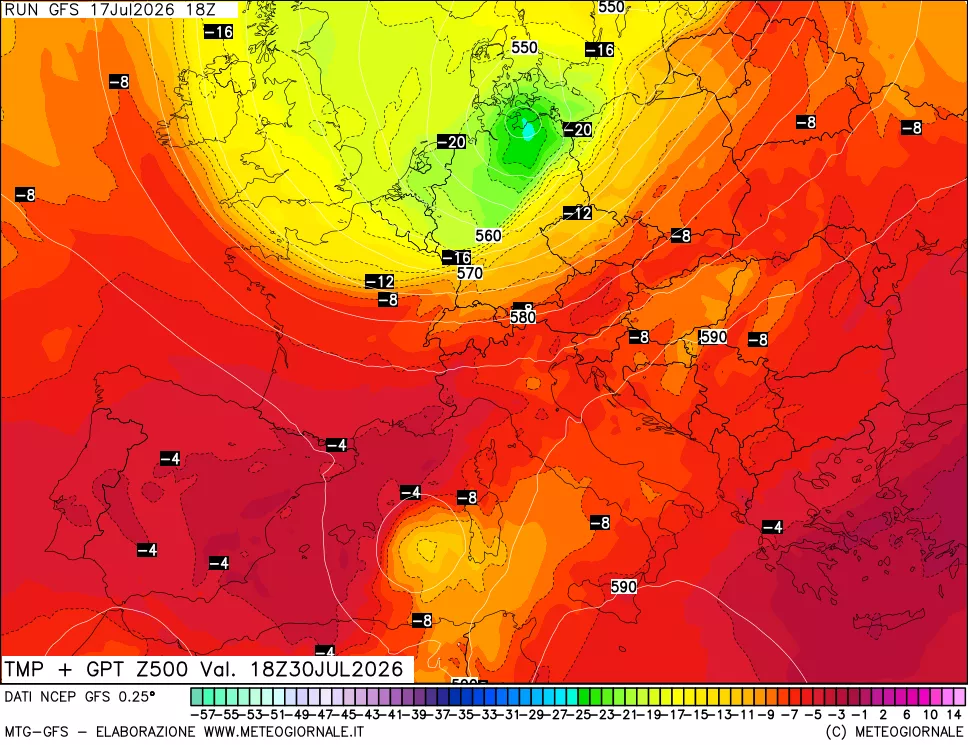mappa 500 hPa Temp + GPT