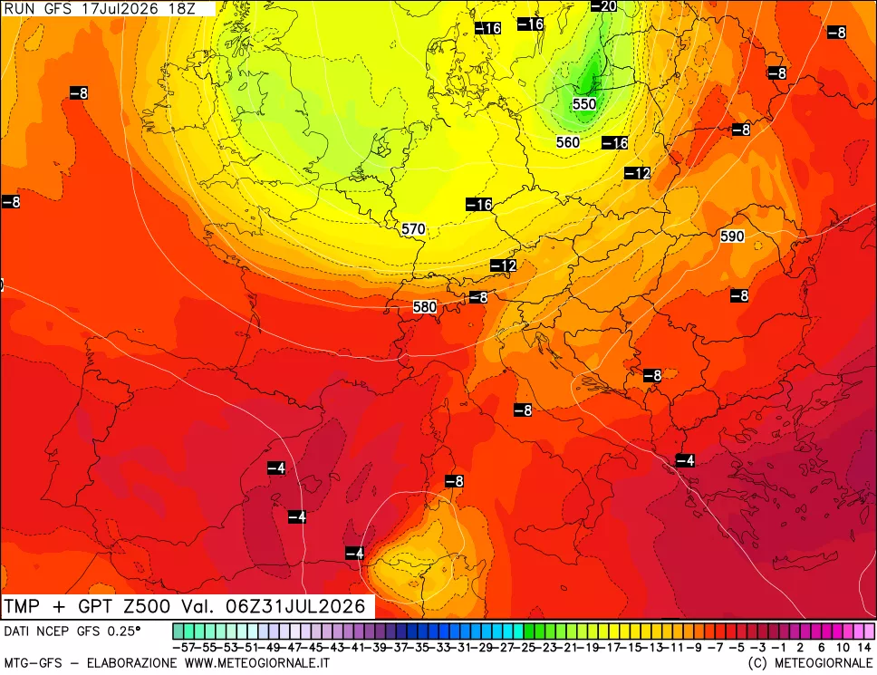 mappa 500 hPa Temp + GPT