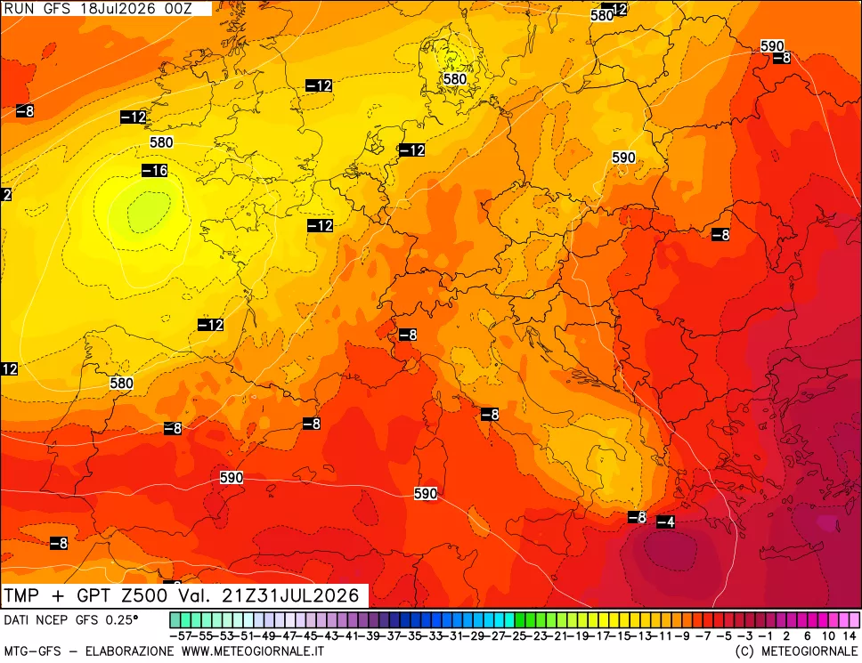 mappa 500 hPa Temp + GPT