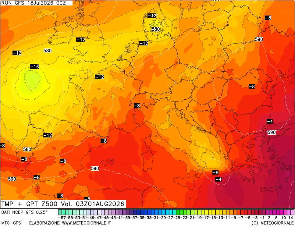 mappa 500 hPa Temp + GPT