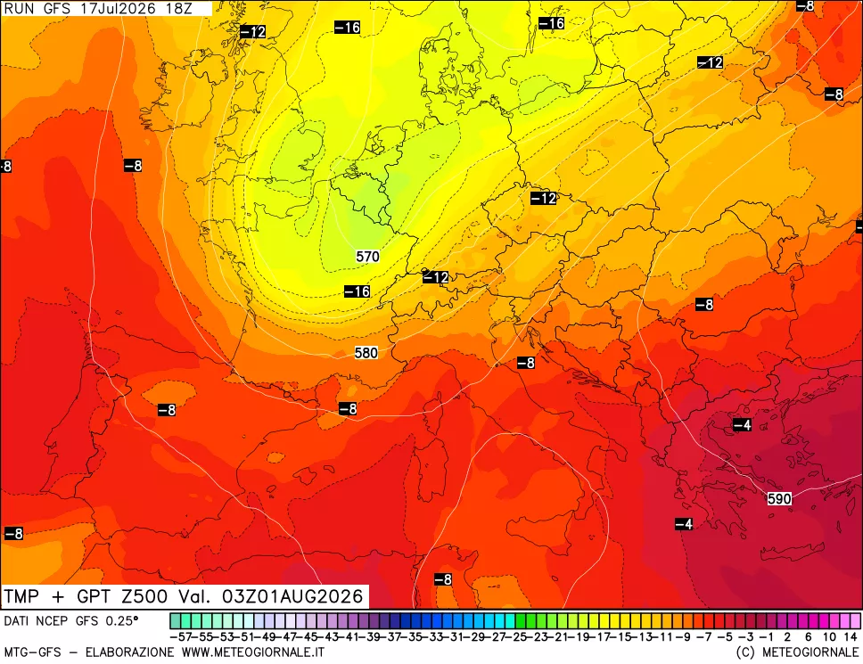 mappa 500 hPa Temp + GPT
