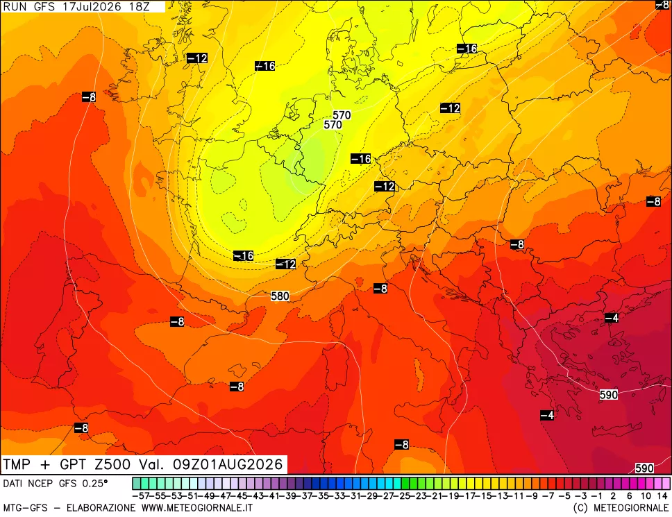 mappa 500 hPa Temp + GPT