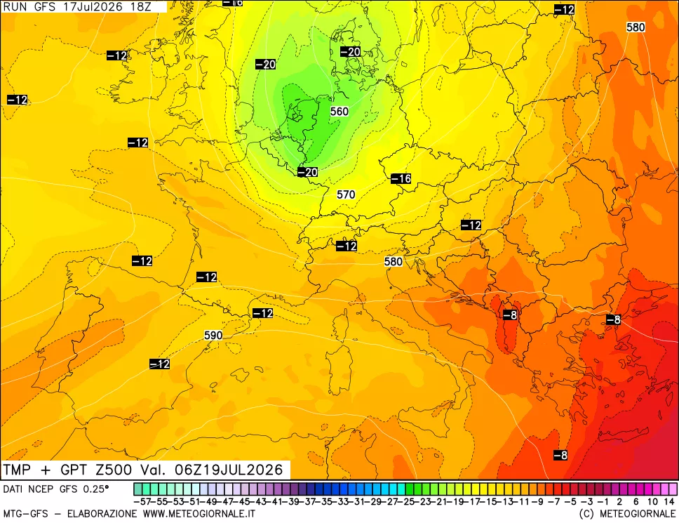 mappa 500 hPa Temp + GPT
