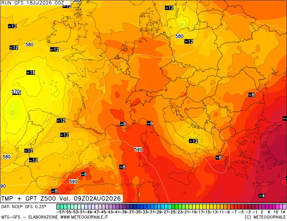 mappa 500 hPa Temp + GPT