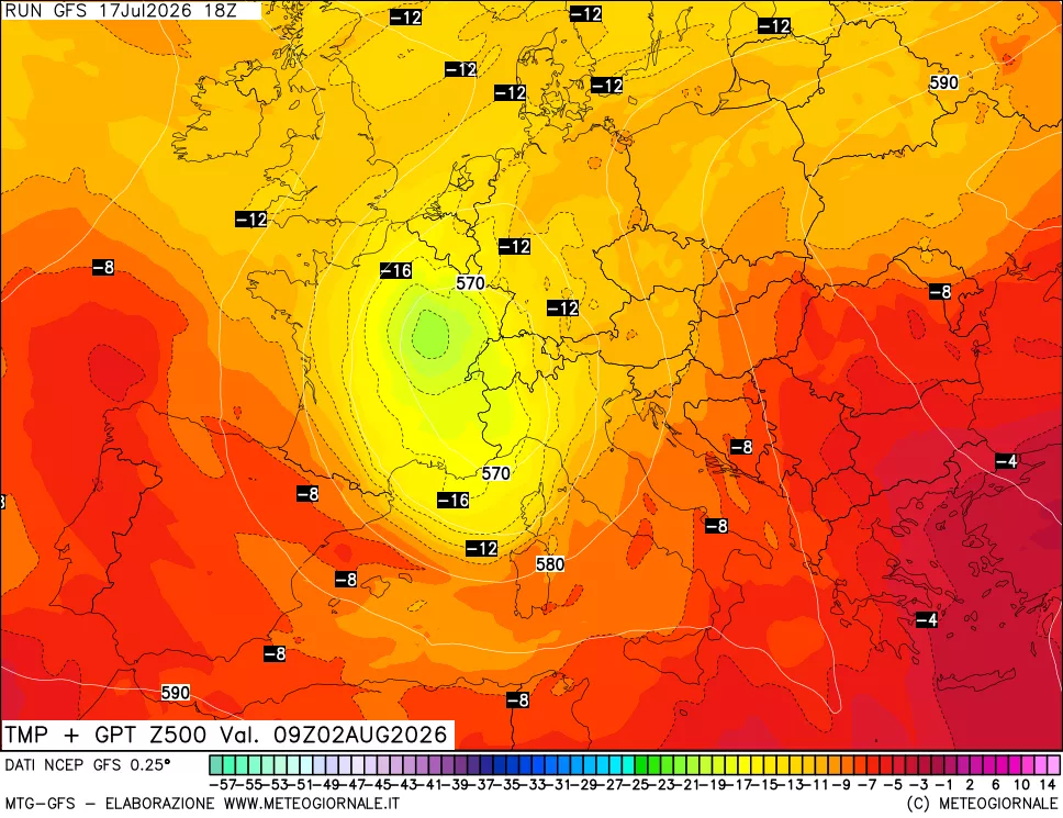 mappa 500 hPa Temp + GPT
