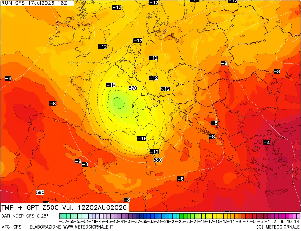 mappa 500 hPa Temp + GPT