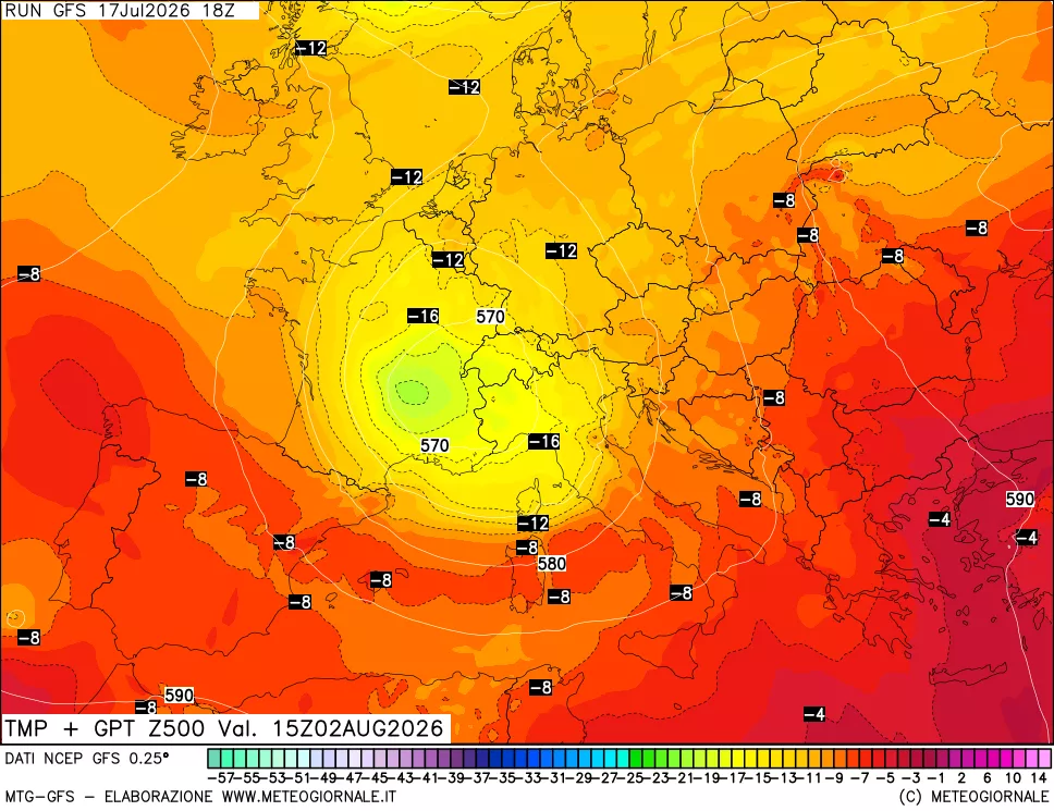mappa 500 hPa Temp + GPT