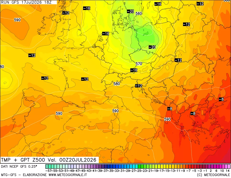 mappa 500 hPa Temp + GPT