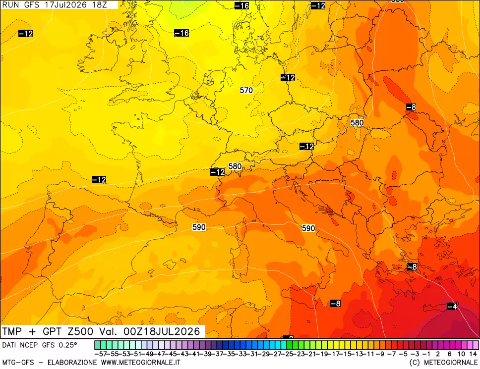 mappa 500 hPa Temp + GPT