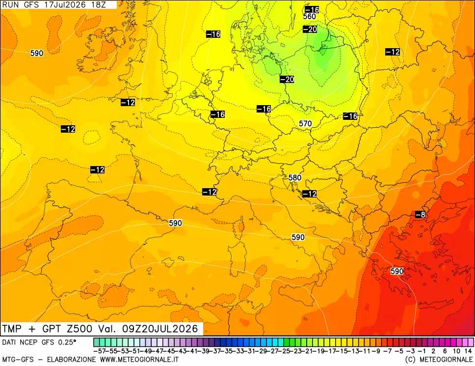 mappa 500 hPa Temp + GPT