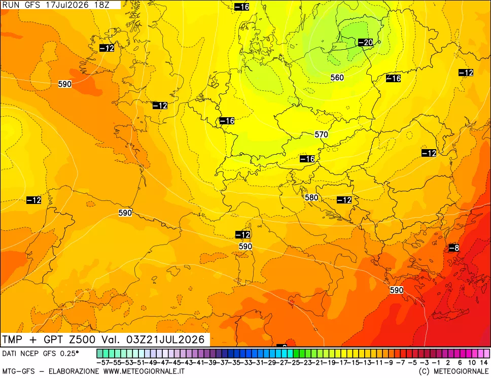 mappa 500 hPa Temp + GPT