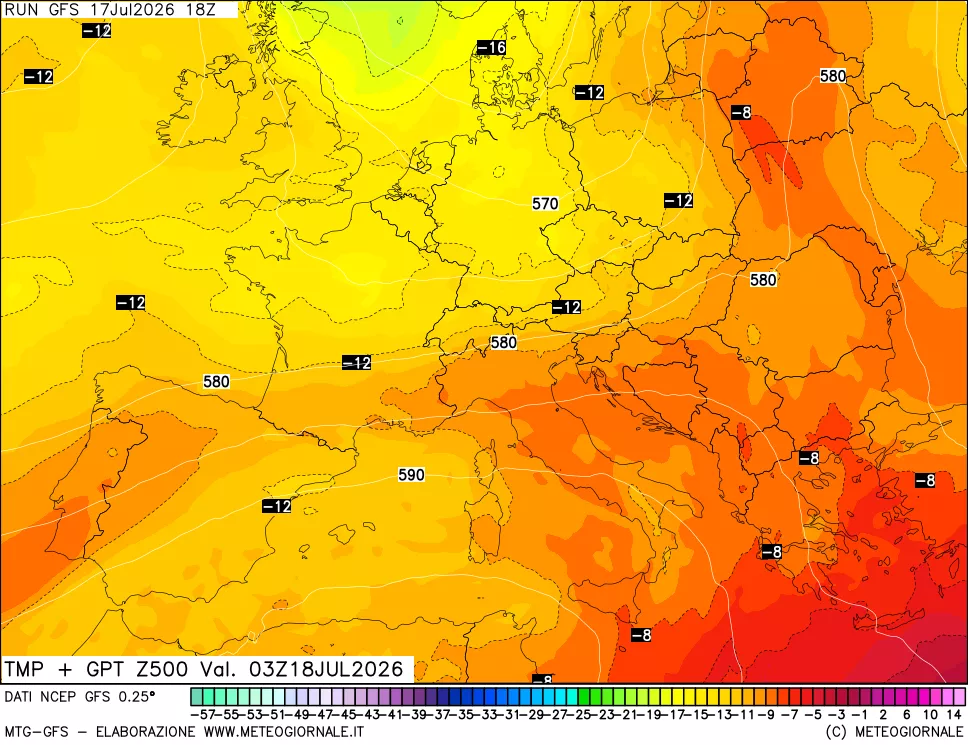 mappa 500 hPa Temp + GPT